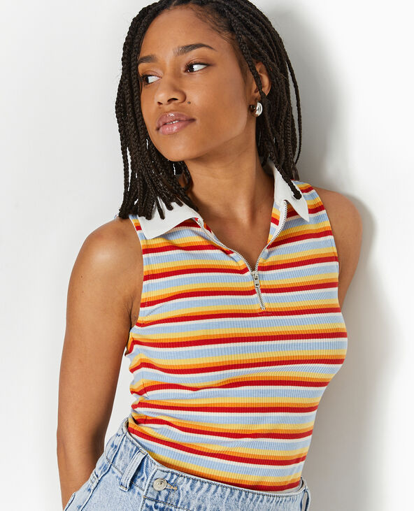 Top zippé sans manches avec col polo bleu - Pimkie
