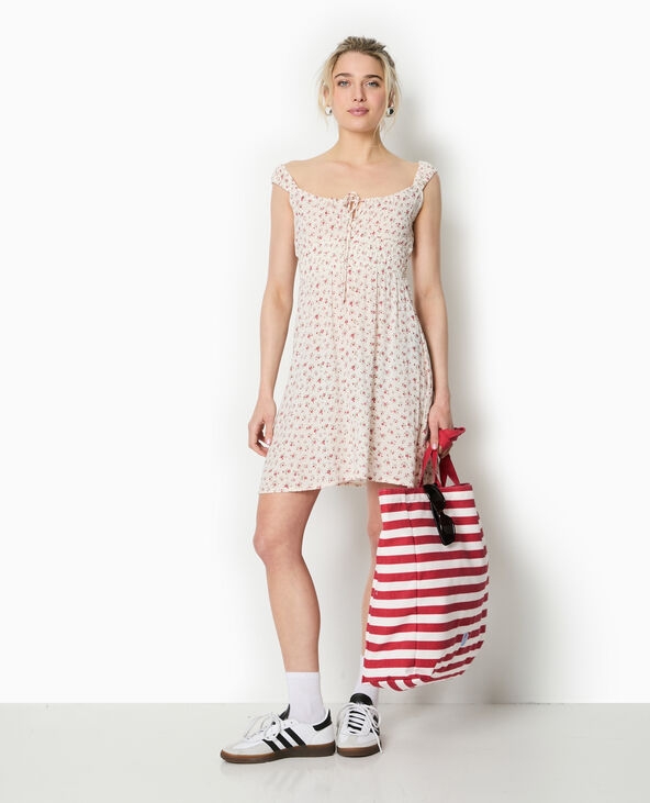Robe bretelles encolure empire motifs fleurs blanc - Pimkie