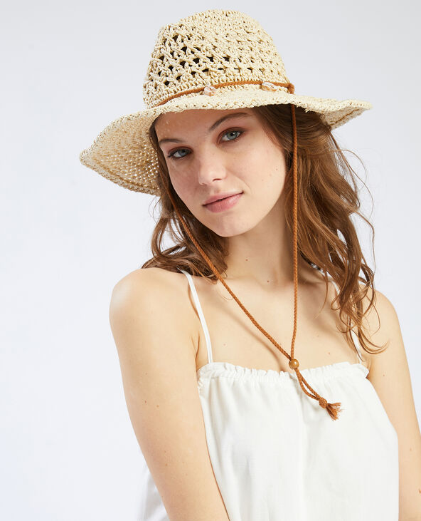Chapeau en paille avec coquillages écru - Pimkie