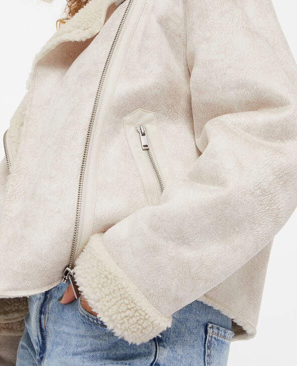 Blouson en suédine et sherpa façon peau lainée blanc - Pimkie