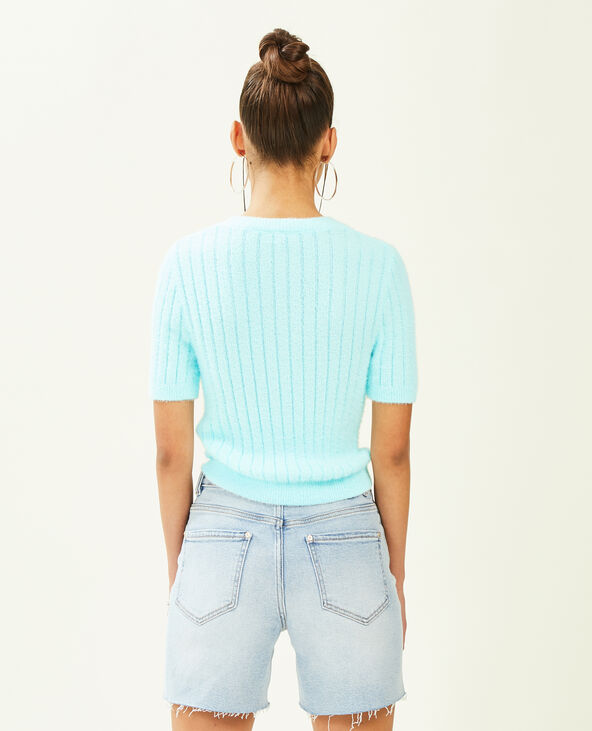 Pull duveteux à manches courtes bleu turquoise - Pimkie