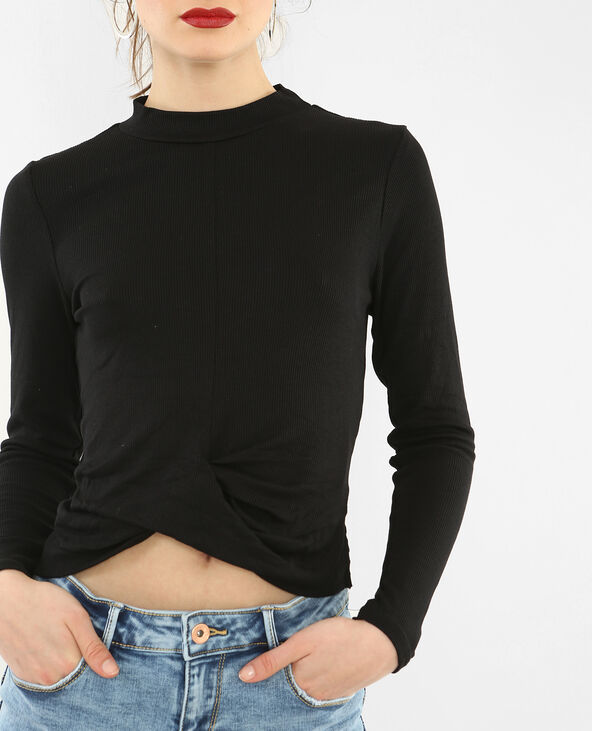 T-shirt bas twisté noir - Pimkie