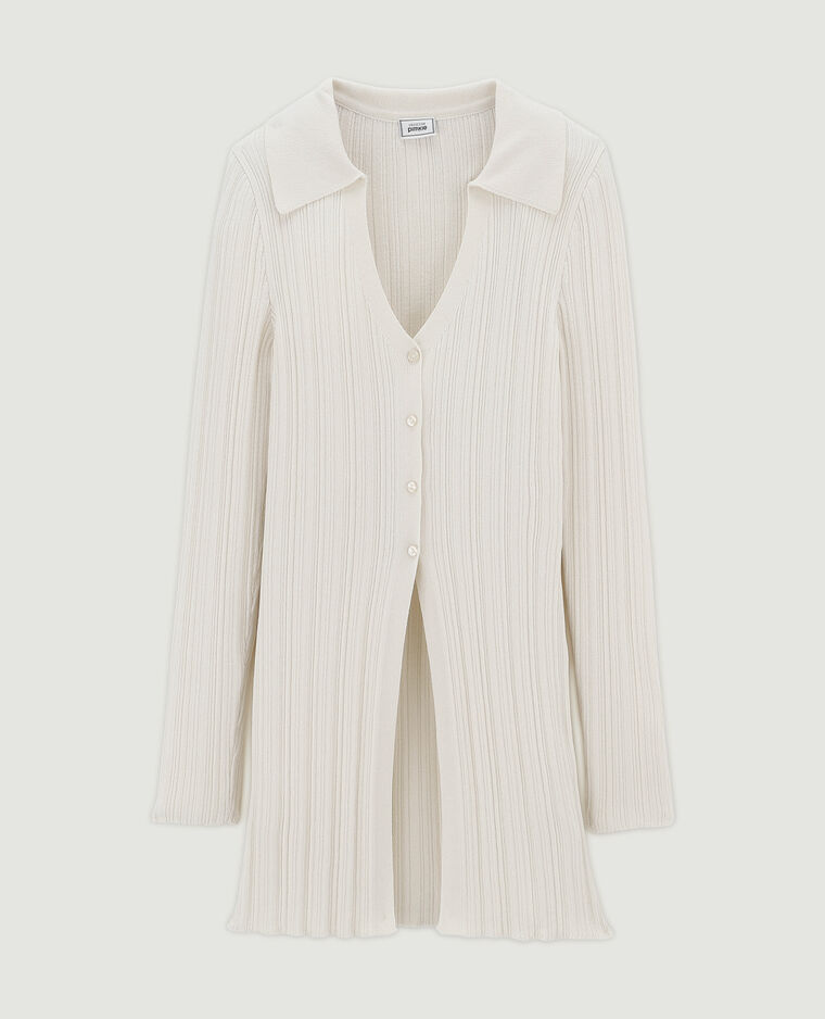 Gilet long en maille côtelée col polo écru - Pimkie