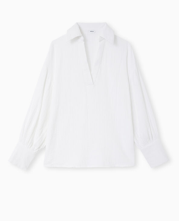 Blouse ample en gaze de coton blanc - Pimkie