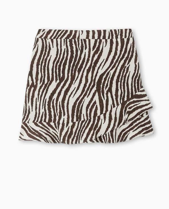 Jupe volantée en tissu fluide motif zèbre marron - Pimkie