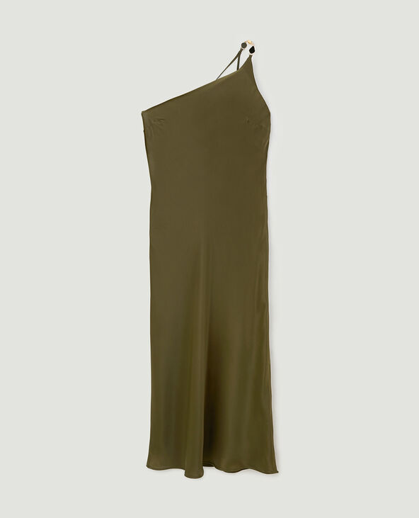 Robe asymétrique satinée avec bretelle bijou taupe - Pimkie