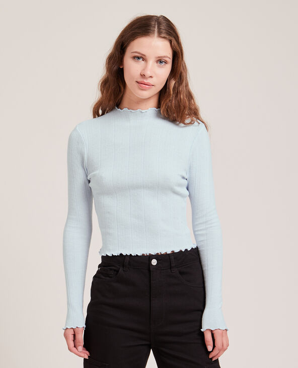 Pull maille fine côtelée bleu clair - Pimkie