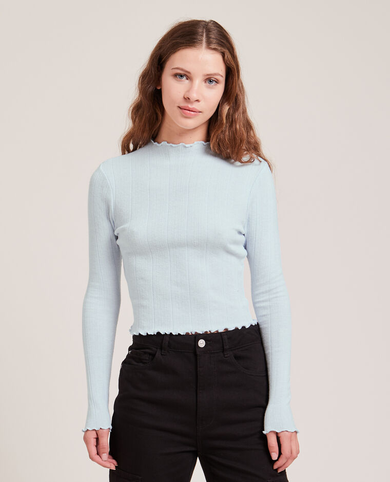 Pull maille fine côtelée bleu clair - Pimkie