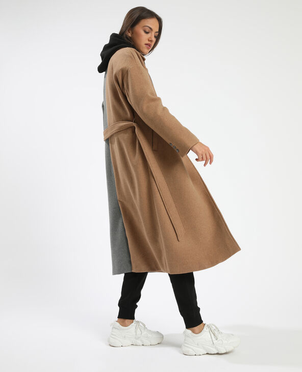 Manteau long bicolore camel - Pimkie