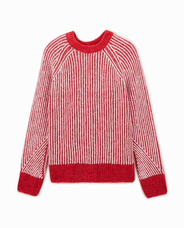 Pull en maille côtelée effet rayé rouge - Pimkie