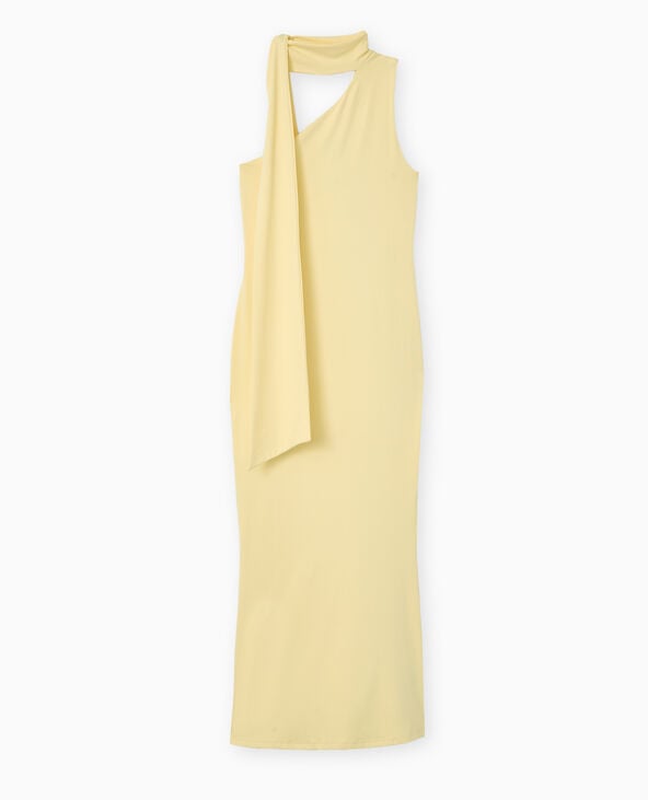 Robe longue et moulante asymétrique avec foulard Jaune pâle - Pimkie