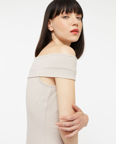 Robe midi encolure Bardot sable - Pimkie