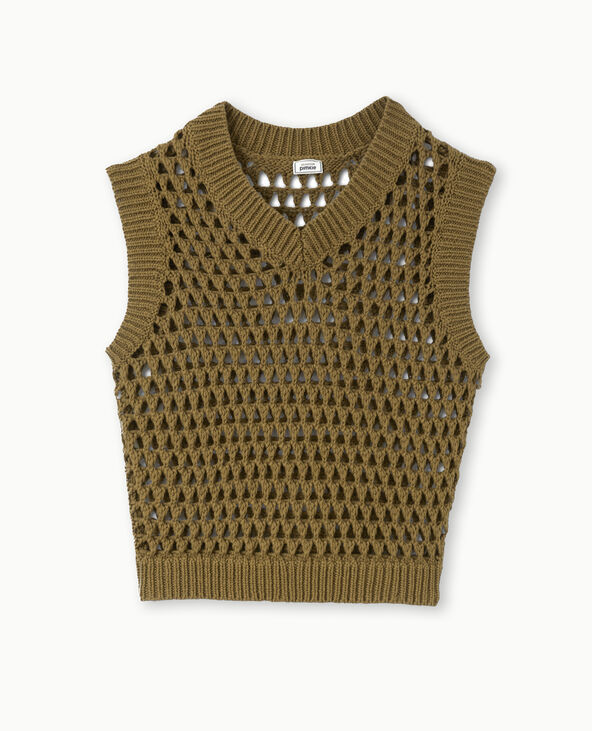 Pull sans manches en maille ajourée vert kaki - Pimkie