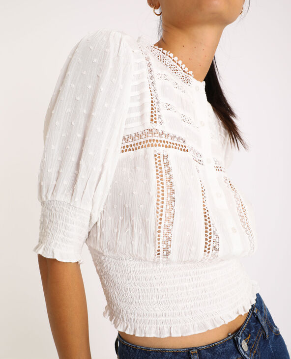 Chemisier court en dentelle blanc - Pimkie