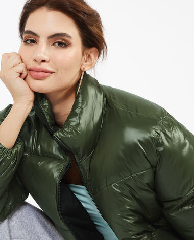 Doudoune courte matière brillante vert olive - Pimkie