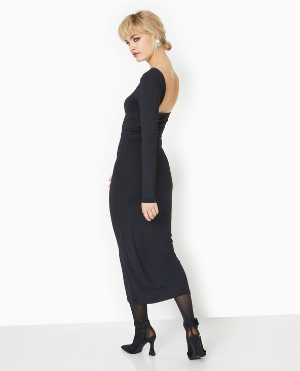 Robe longue en maille stretch dos ouvert noir - Pimkie