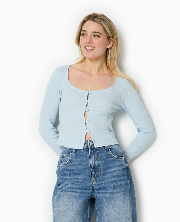 Top cardigan en maille fantaisie bleu - Pimkie