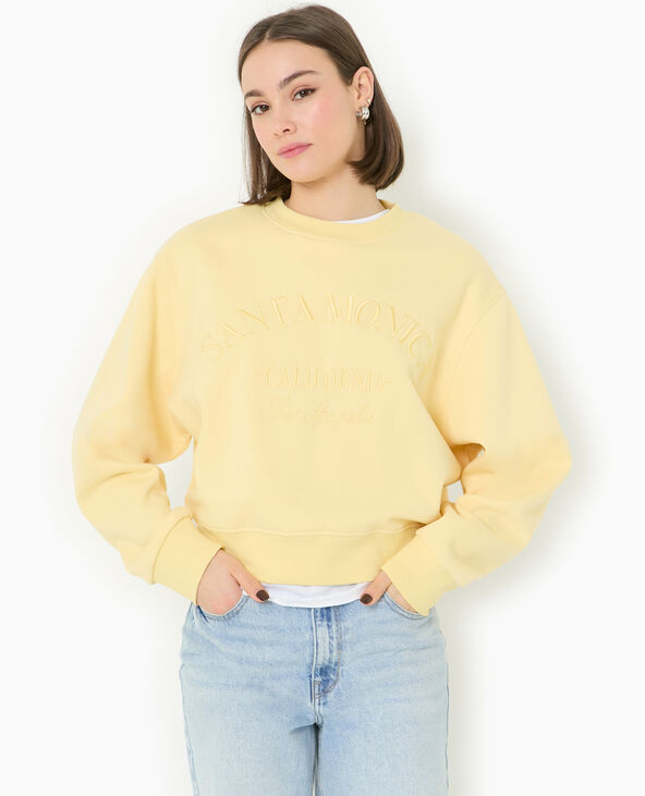 Sweat col rond avec broderie Jaune pâle - Pimkie