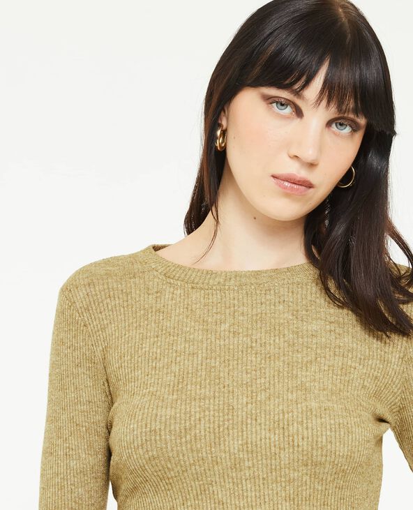 Pull fin en maille côtelée col rond vert olive - Pimkie