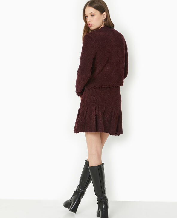 Jupe courte en maille bouclette avec volant bordeaux - Pimkie