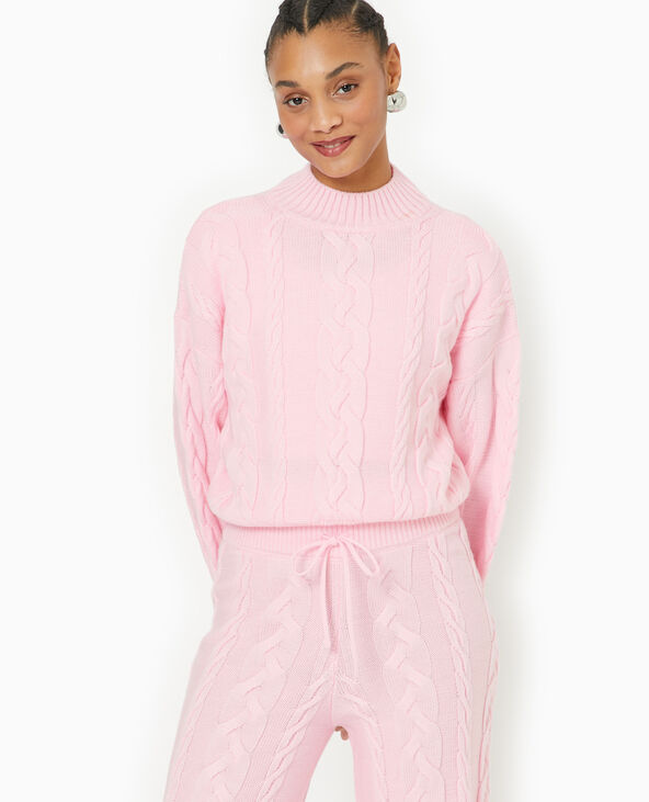 Pull en maille torsadée devant rose clair - Pimkie
