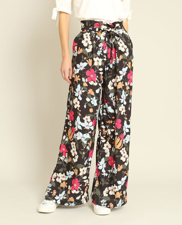 Pantalon palazzo imprimé noir - Pimkie