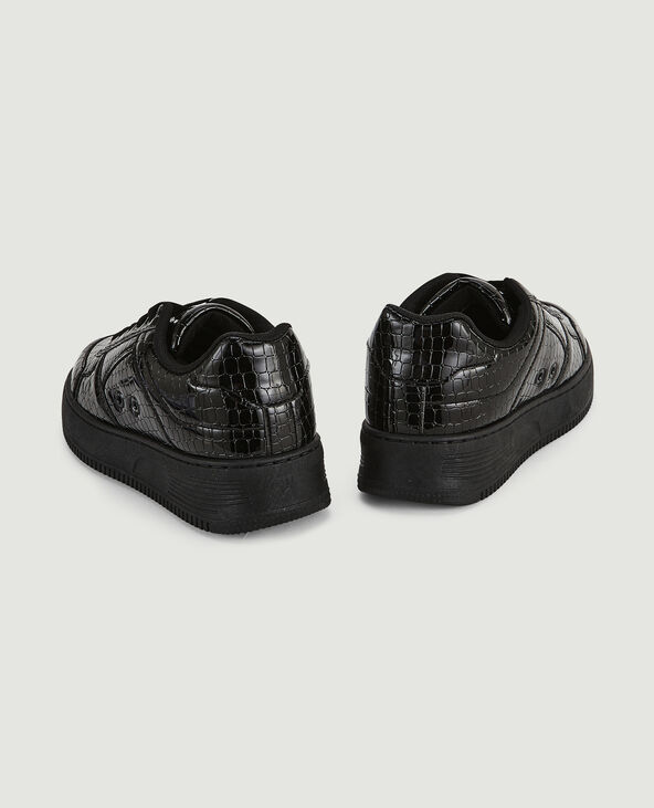 Sneakers en simili effet croco verni noir - Pimkie