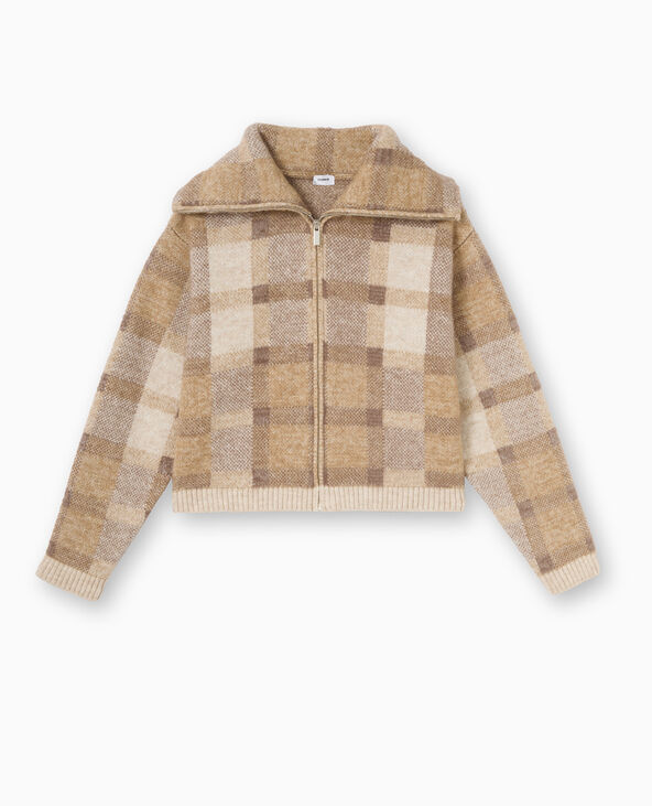 Gilet à carreaux col camionneur taupe - Pimkie