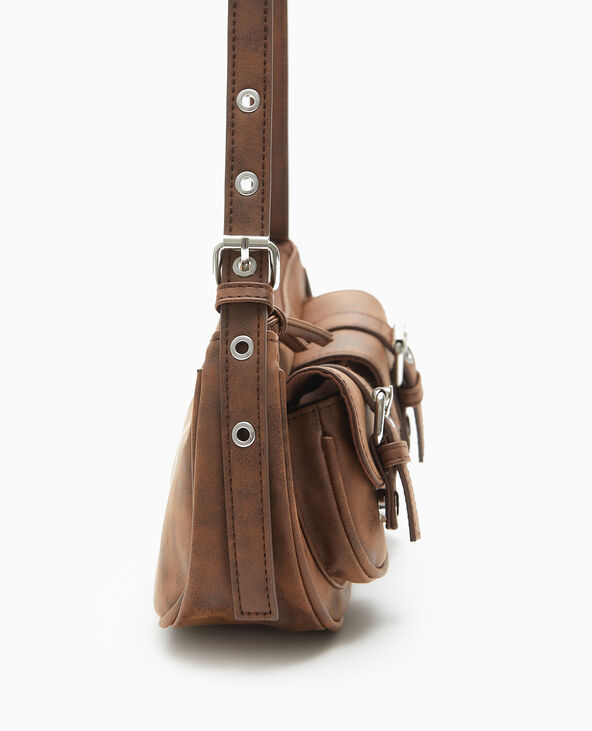 Sac multipoche en simili effet used marron - Pimkie