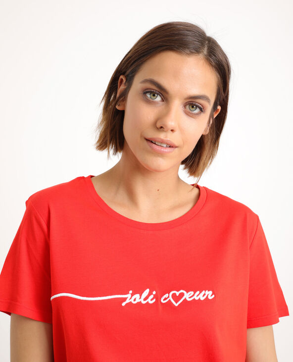 T-shirt brodé rouge - Pimkie