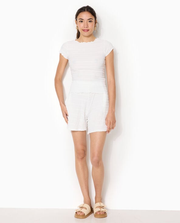 T-shirt manches courtes en maille reliefée blanc - Pimkie