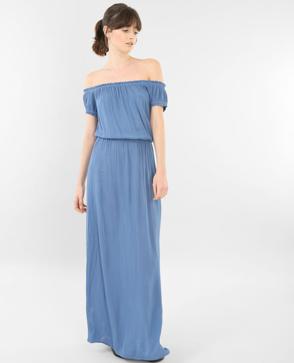 Robe longue col bardot