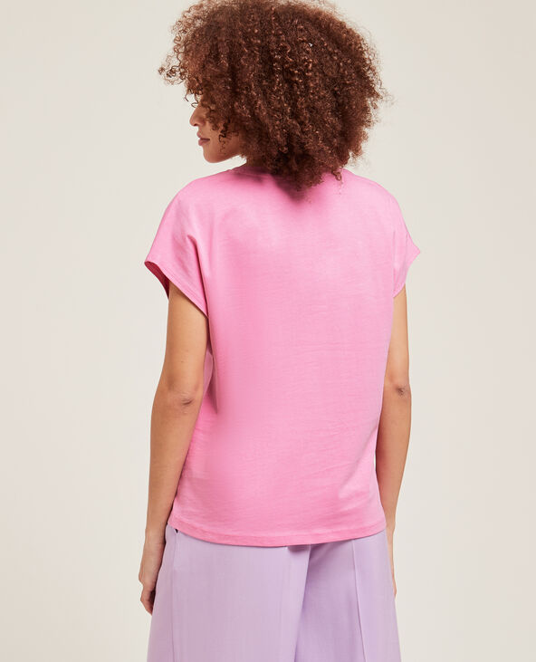 T-shirt col V manches courtes rose - Pimkie