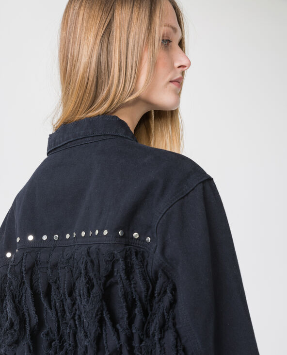 Veste en jean frangée noir - Pimkie