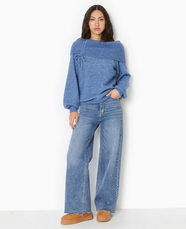 Pull oversize avec encolure Bardot et lien coulissé bleu - Pimkie