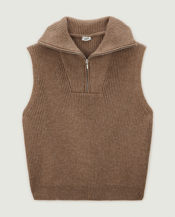 Pull sans manches à col camionneur taupe - Pimkie