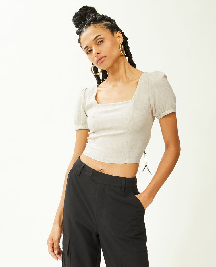 Top encolure carrée avec laçage dos beige - Pimkie