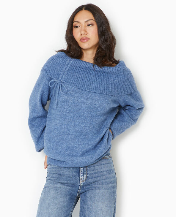 Pull oversize avec encolure Bardot et lien coulissé bleu - Pimkie