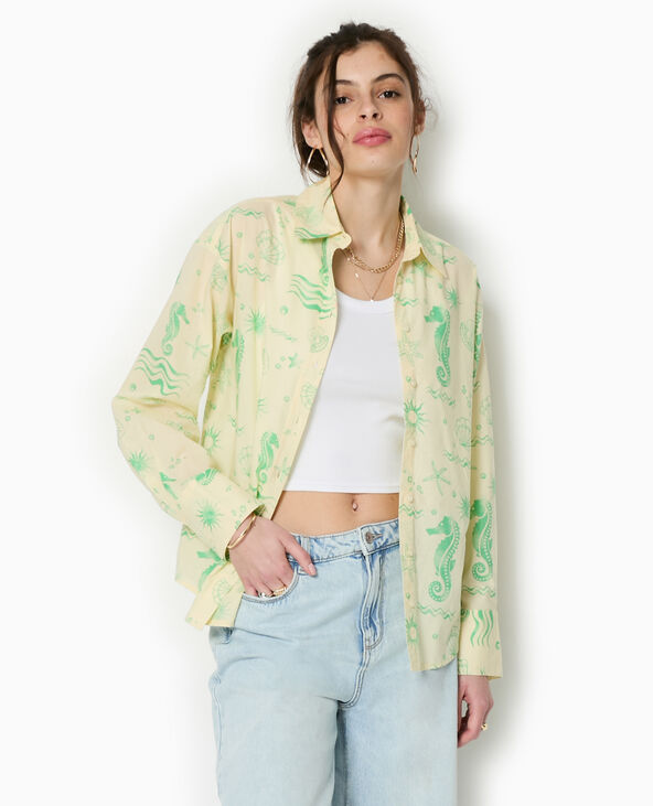 Chemise en voile de coton motif coquillages Jaune pâle - Pimkie