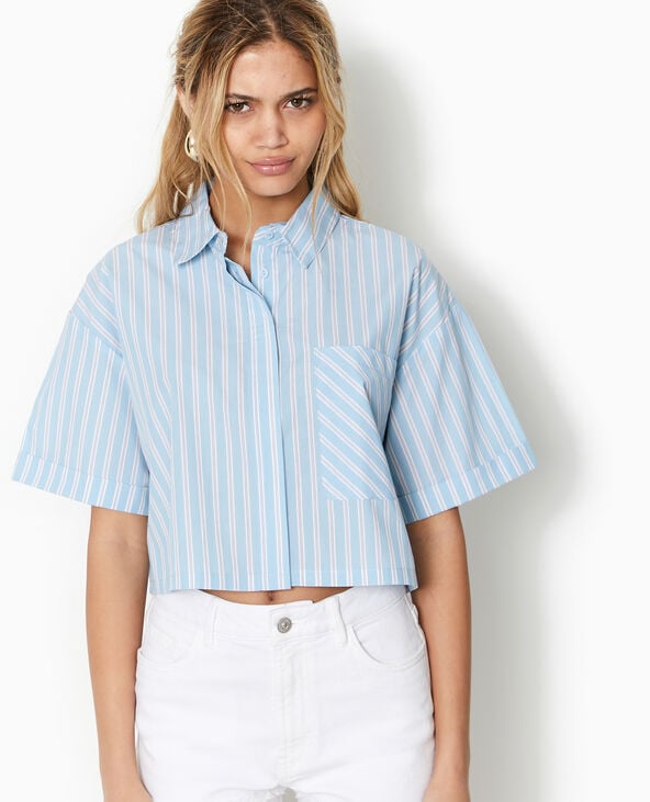 Chemise cropped rayée façon pyjama d'homme bleu - Pimkie