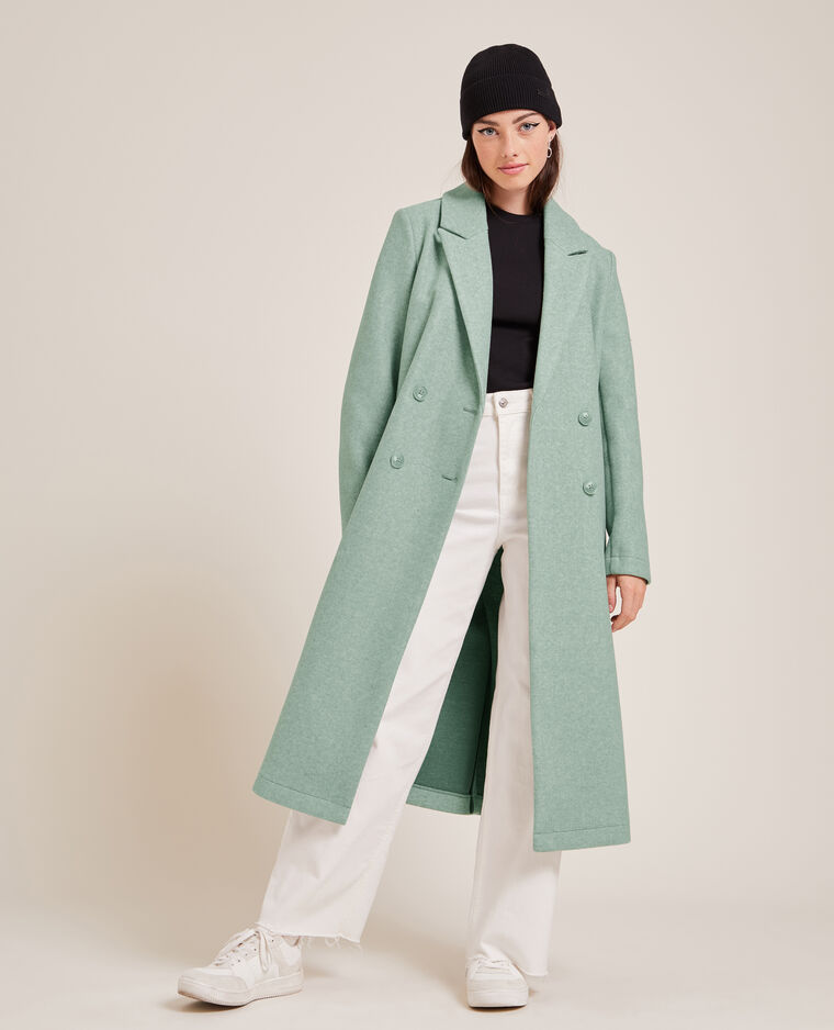 Manteau long effet drap de laine - Vert