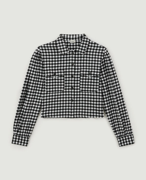 Chemise courte motif vichy noir - Pimkie