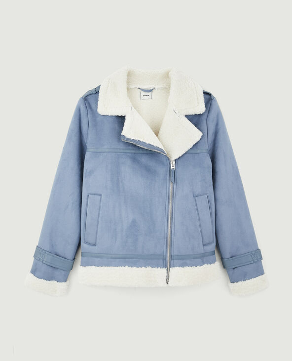 Veste bi-matière à col moumoute bleu marine - Pimkie