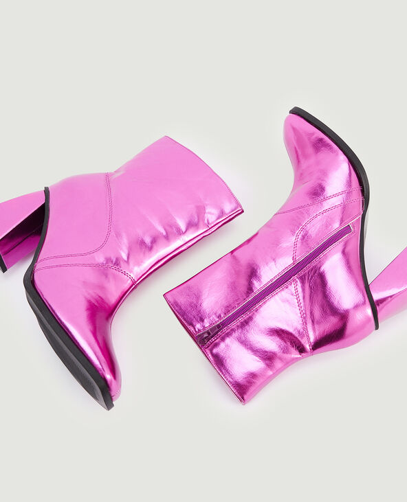 Boots bout carré avec talon trapèze rose fuchsia - Pimkie