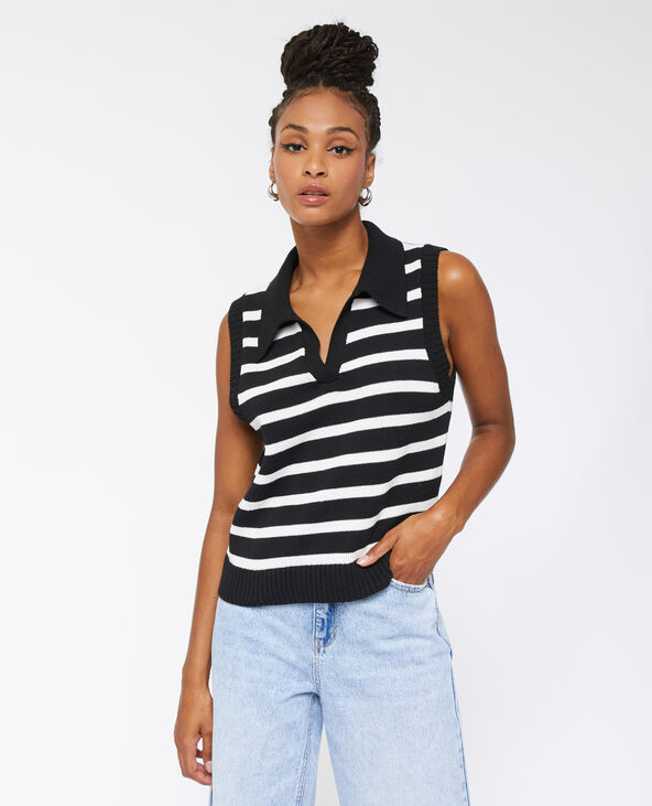 Pull sans manche motif rayures avec col noir - Pimkie