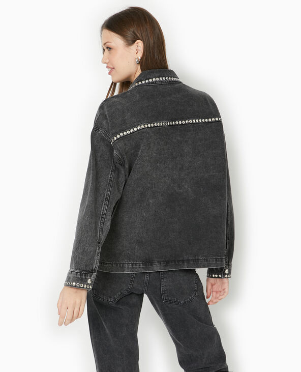 Veste droite en jean avec clous noir - Pimkie