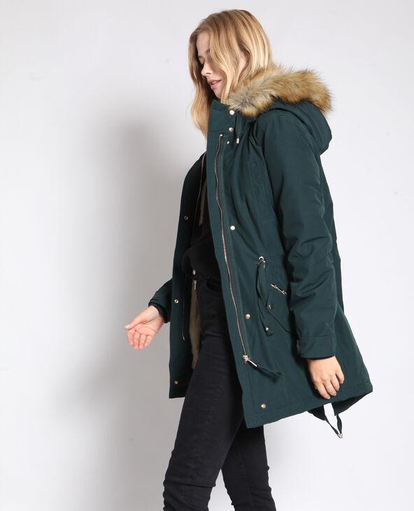 Parka longue à capuche fourrée vert foncé - Pimkie