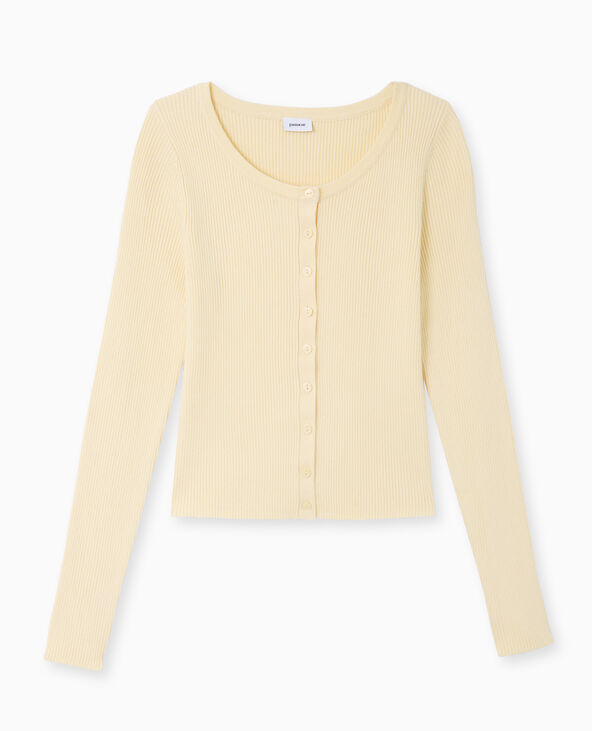 Gilet col rond en maille côtelée Jaune pâle - Pimkie
