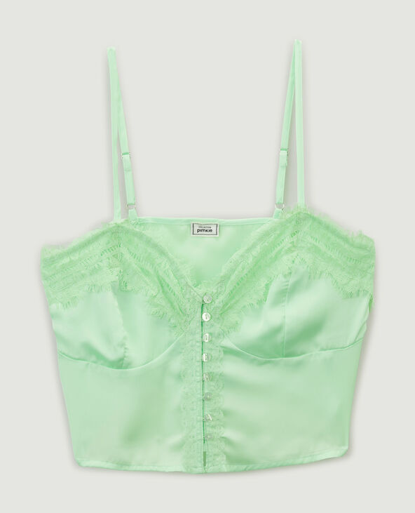 Cropped top dentelle et boutons vert - Pimkie