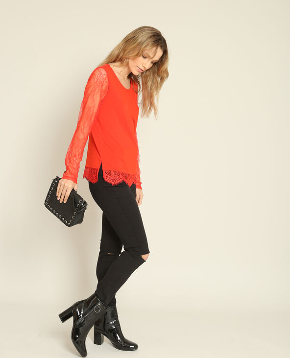 T-shirt en dentelle rouge - Pimkie